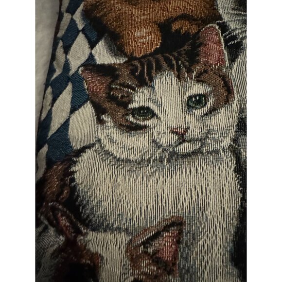 Vintage Cat Themed Decorative Tapestry Style Throw Pillow Paw Print Back - Picture 3 of 9